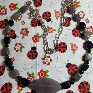 Handmade Black Onyx & Gray Jasper Beaded Necklace